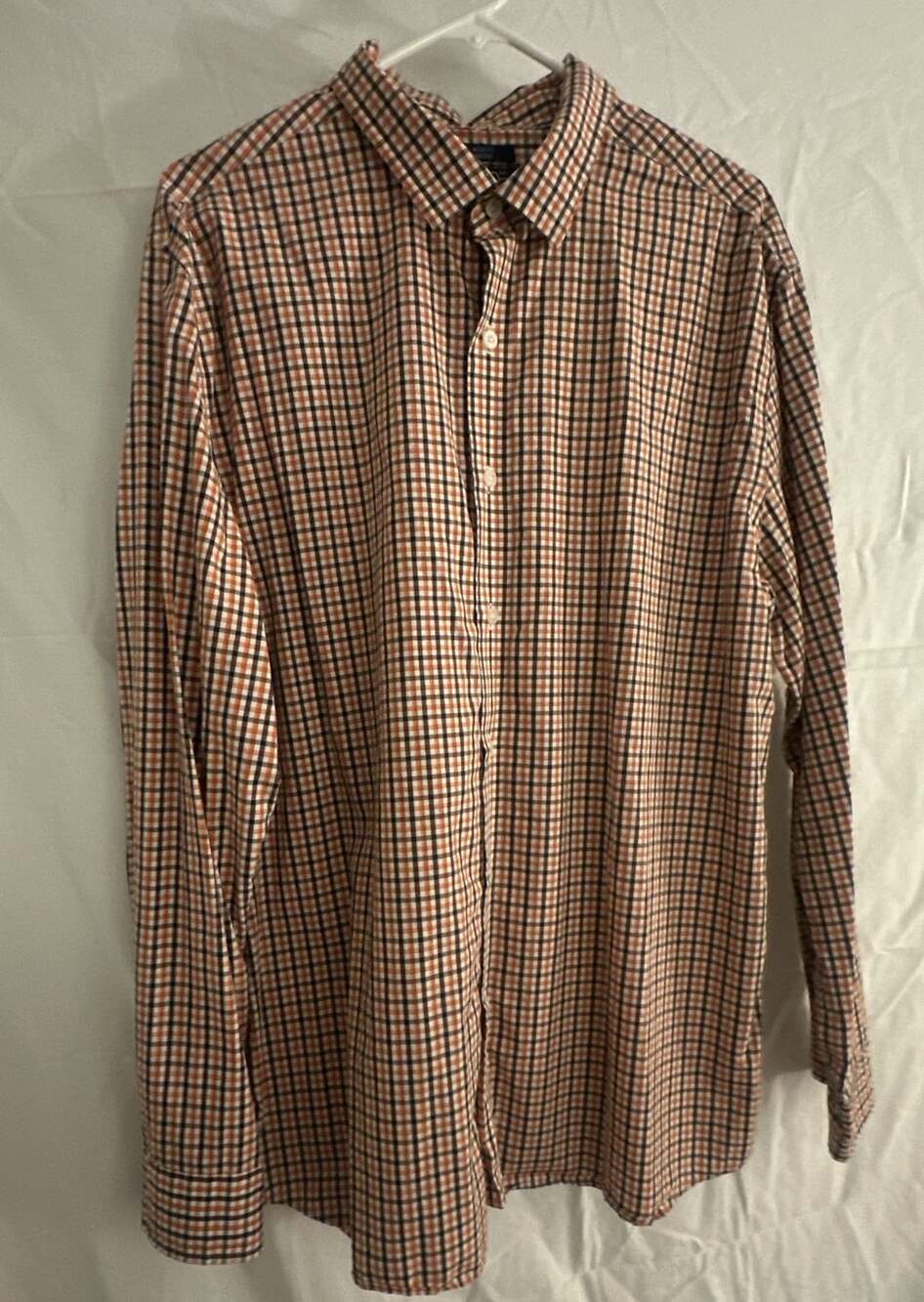 MADE Cam Newton Men's XL Brown Orange Plaid Check Long Sleeve Non-Iron Modern Fi